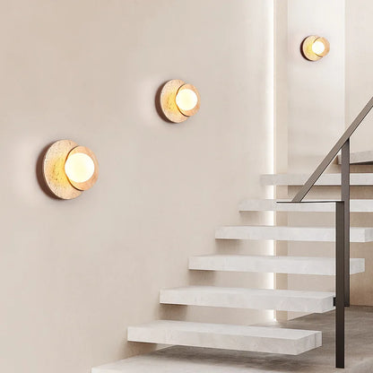 Wabi Sabi Stone Wall Lamp | Modern Natural Texture Design In Walnut or Natural Wood Timber