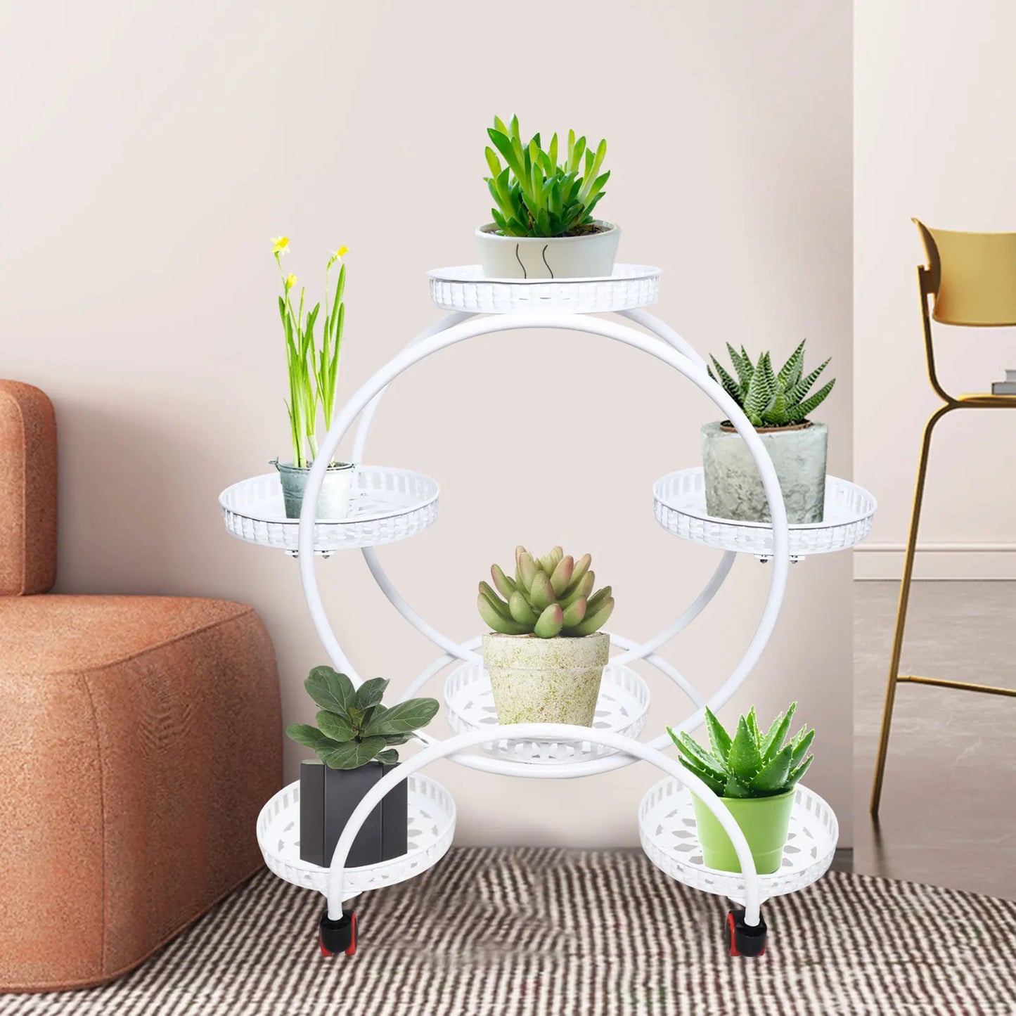 Metal Plant Stand With Wheels | 6 Tier Flower Pot Holder For Indoor and Outdoor Plant Displays