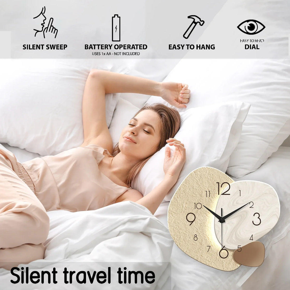 Slatehour Modern Wall Clock | Silent Quartz Stone Effect Clock For Offices, Halls and Studies