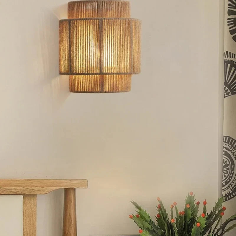 Wovenlume Handwoven Rattan Wall Lamp | Natural Woven Sconce For Bedrooms, Halls and Landings