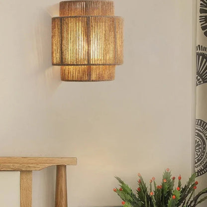 Wovenlume Handwoven Rattan Wall Lamp | Natural Woven Sconce For Bedrooms, Halls and Landings