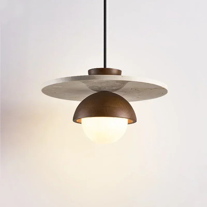 Denmark Pendant Light | Walnut And Natural Stone LED Chandelier In Warm or Cold White Light