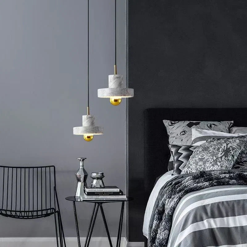 Marble Pendant Lamp | Natural Stone Postmodern Design In Black, Dark Green or White Marble