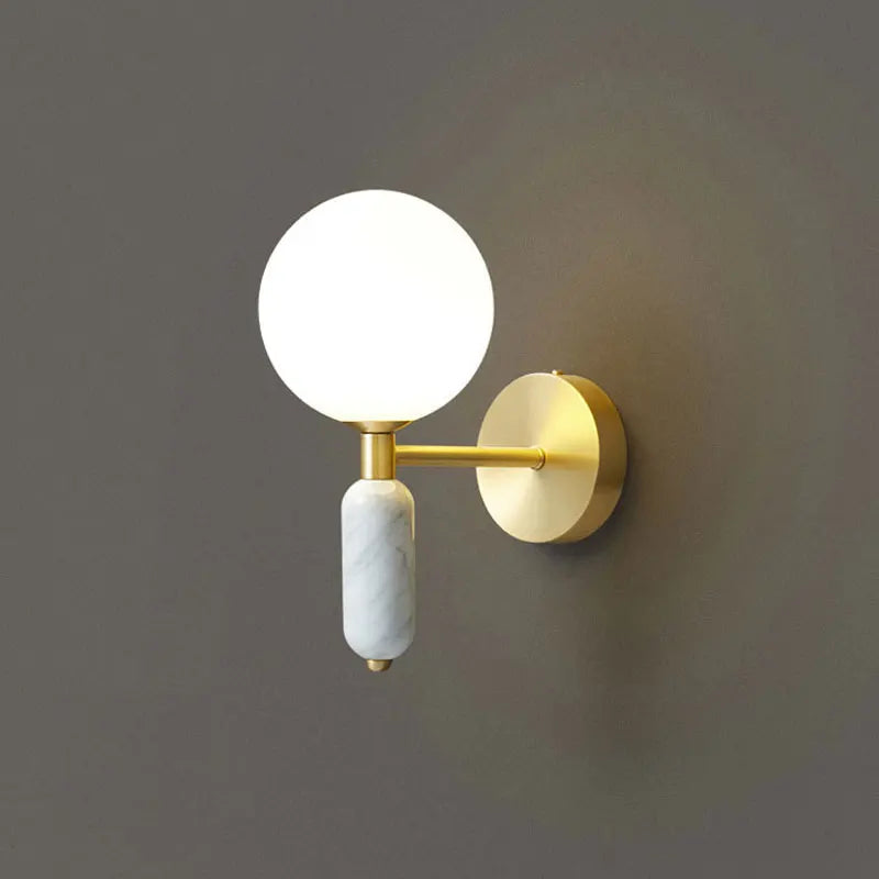Marble and Glass Wall Lamp | Gold Finish Modern Sconce With A Frosted Glass Globe Diffuser