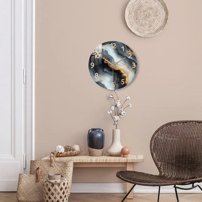Blue And Gold Marble Wall Clock | Silent Wooden Wall Clock In Four Sizes For Kitchens and Halls