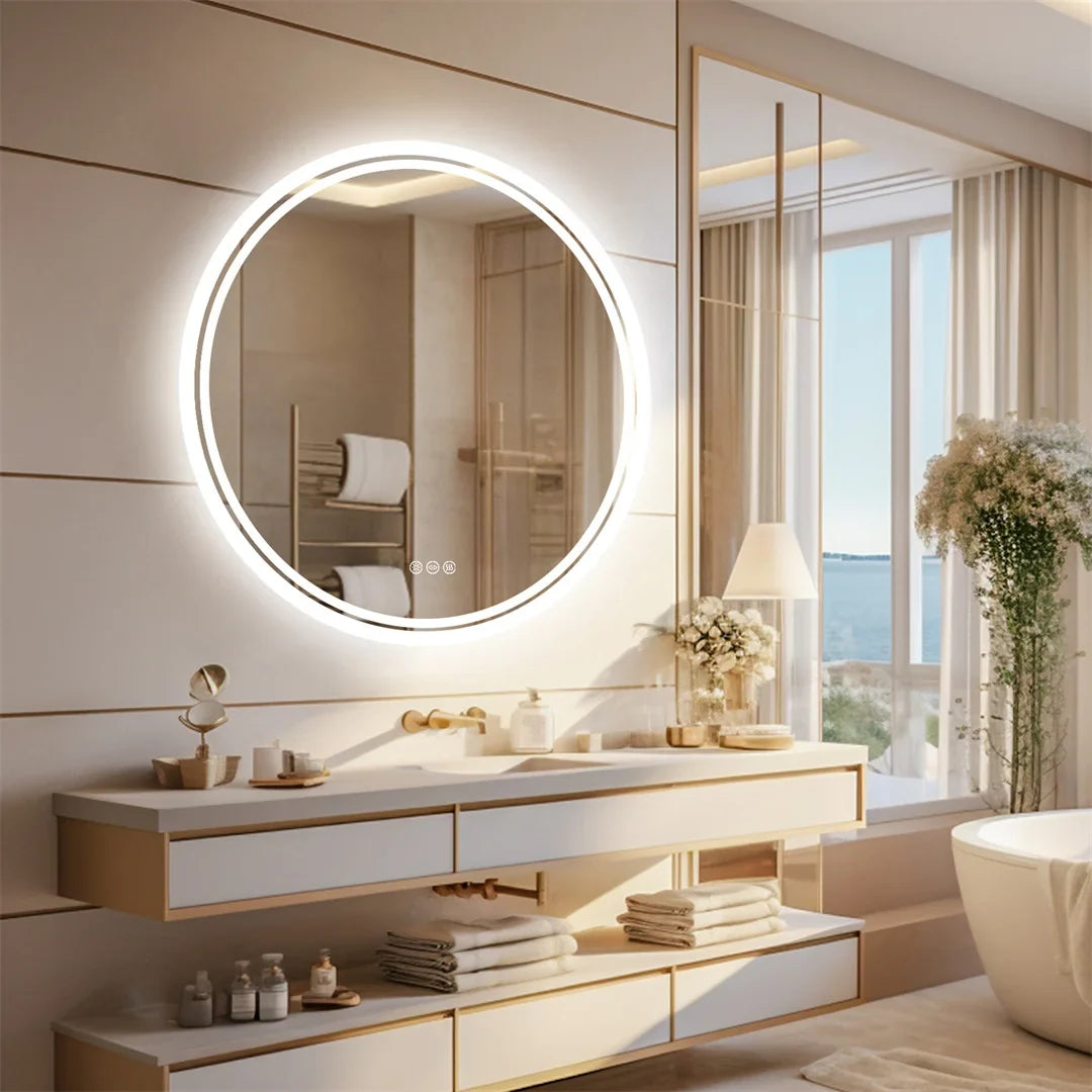Orbamere Round LED Bathroom Mirror | Frameless Anti Fog Dimmable Mirror With Touch Control
