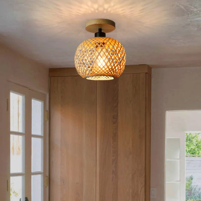 Weavora Bamboo Ceiling Lamp | Handwoven Rattan LED Fixture In Two Different Woven Weave Designs
