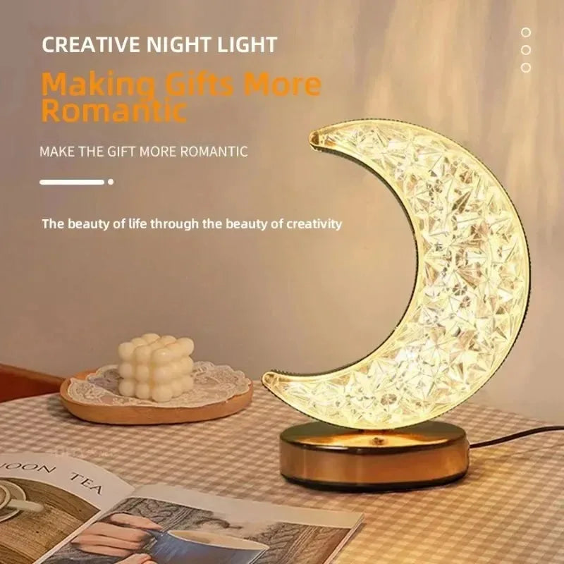 Astrelle 3D Crystal LED Night Light | Rechargeable Touch Dimming Lamp For Bedsides and Shelves