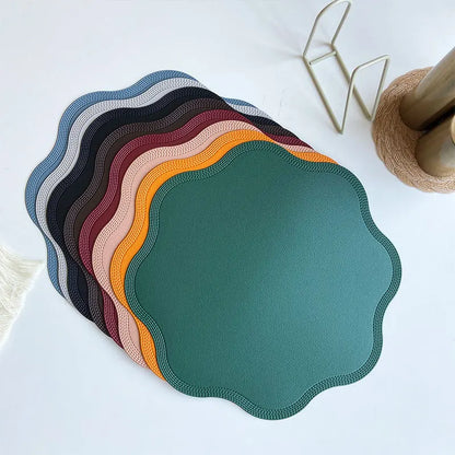 Petallay Round Faux Leather Placemats | Embossed Flower Design Table Mats For Kitchen Dining