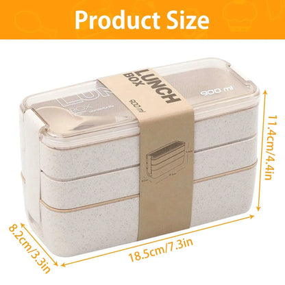 Strawstack 3 Tier Bento Lunch Box | Wheat Straw 900ml Stackable Food Container For Work Lunches