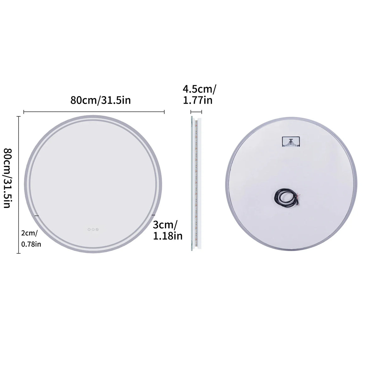 Orbamere Round LED Bathroom Mirror | Frameless Anti Fog Dimmable Mirror With Touch Control