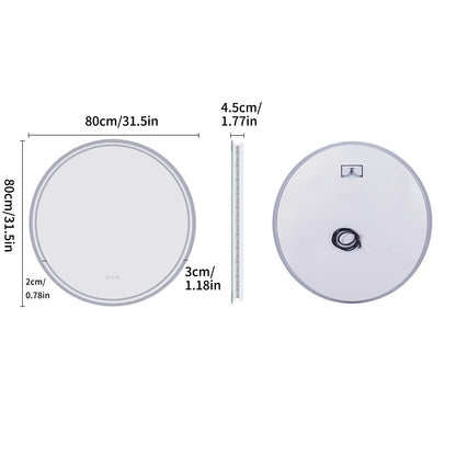 Orbamere Round LED Bathroom Mirror | Frameless Anti Fog Dimmable Mirror With Touch Control