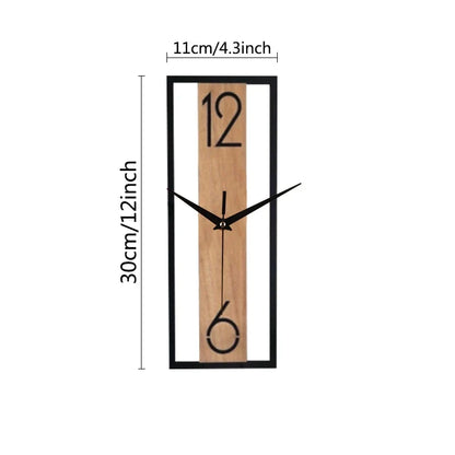 Modern Rectangular Wall Clock | Slim Wood Grain Frame For Hallways, Offices and Kitchen Areas