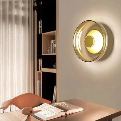 Nordic Glass LED Wall Sconce | Modern Round Decorative Wall Light In Smoke Grey or Amber Glass