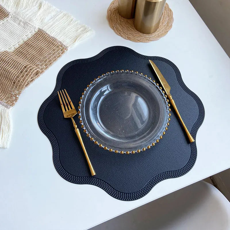 Petallay Round Faux Leather Placemats | Embossed Flower Design Table Mats For Kitchen Dining