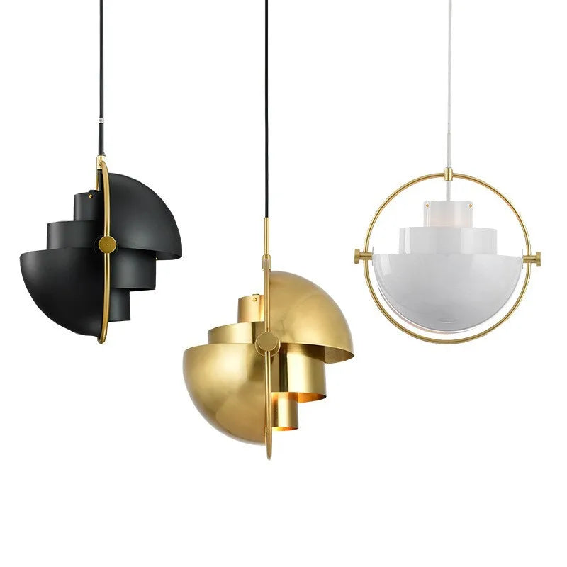 Modern Nordic Pendant Light | Sculptural Layered Metal Suspension Lamp In Three Metal Finishes