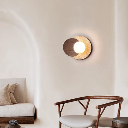 Wabi Sabi Stone Wall Lamp | Modern Natural Texture Design In Walnut or Natural Wood Timber