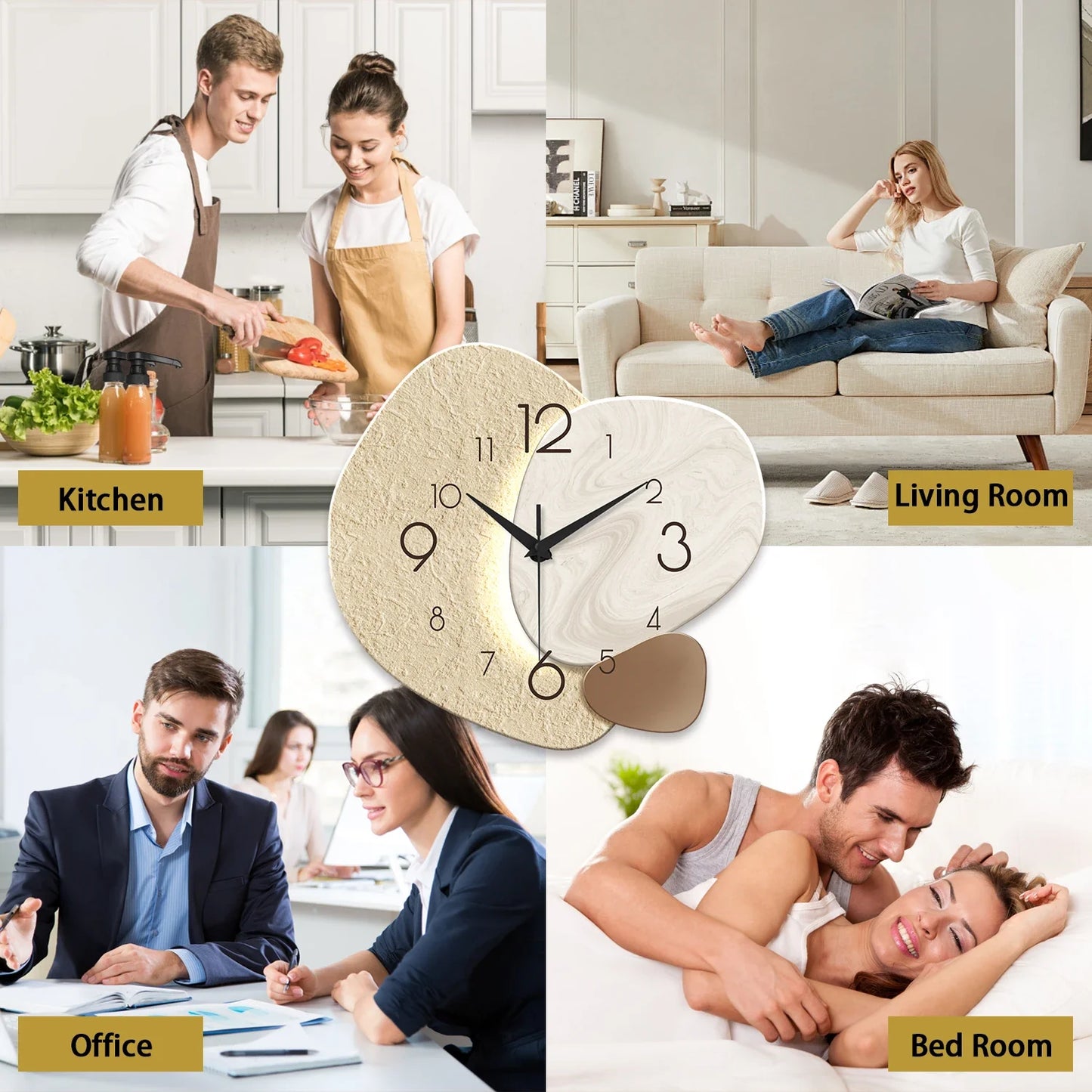 Slatehour Modern Wall Clock | Silent Quartz Stone Effect Clock For Offices, Halls and Studies