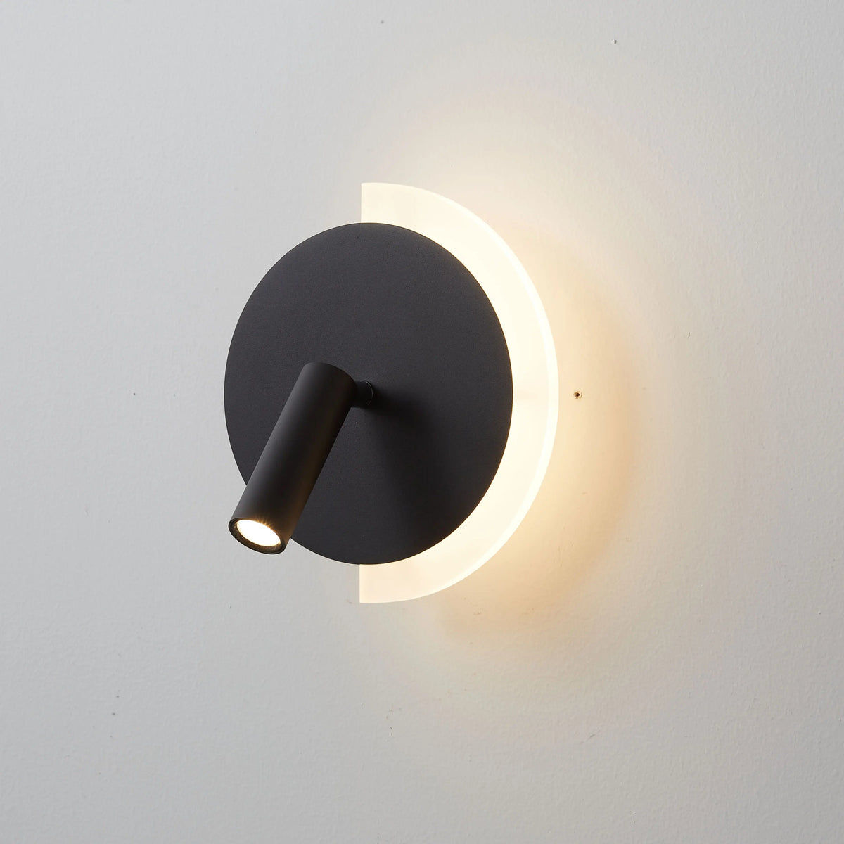 Crescara Wall Light | Modern LED Bedside Design With A Crescent Glow and Focused Spotlight Beam