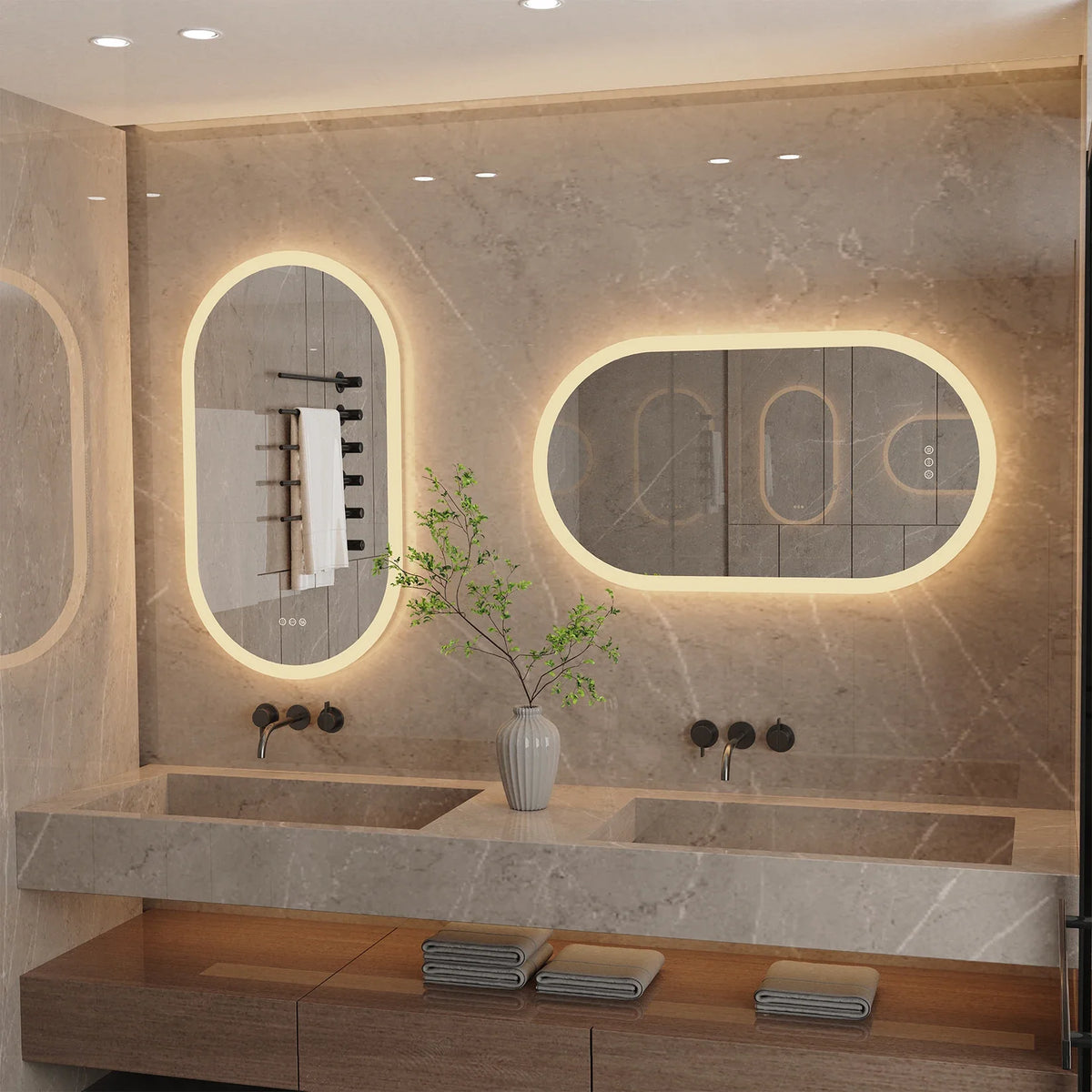 Ovalume Oval LED Bathroom Mirror | Frameless Backlit Anti Fog Vanity Mirror With Touch Control
