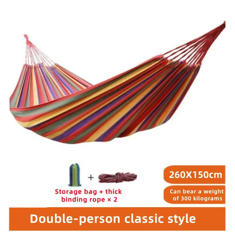 Striped Canvas Double Hammock | Indoor and Outdoor Swing Bed For Gardens, Patios and Camping