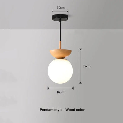 Nordic Glass Ball Light | Opal Shade With Wood Finish In Pendant or Flush Ceiling Versions