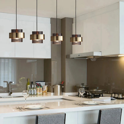Nordic Glass Pendant Light | Modern Brass Cylinder Design In Amber or Smoke Grey Tinted Glass