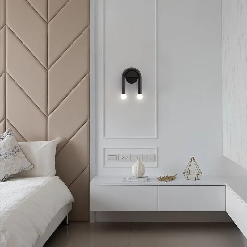 Arkella Modern Wall Light | Minimalist Nordic Arched Iron and Frosted Glass LED Sconce Design