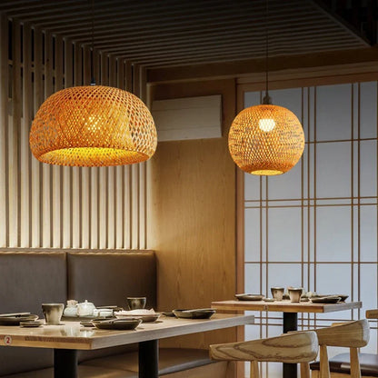Natural Bamboo Pendant Lamp | Handwoven Rattan Light Fixture For Dining Rooms and Kitchens