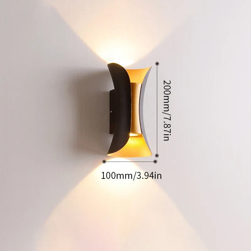 Black and Gold Wall Light | Waterproof LED Up and Down Sconce For Indoors and Outdoor Walls
