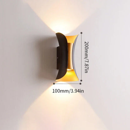 Black and Gold Wall Light | Waterproof LED Up and Down Sconce For Indoors and Outdoor Walls