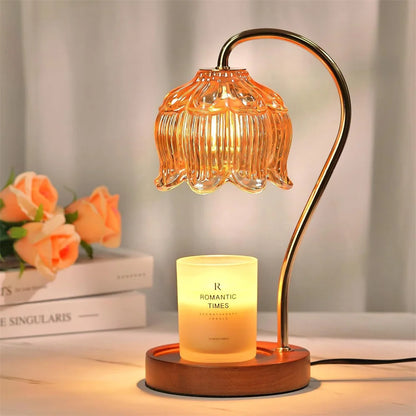 Candle Warmer Lamp | Retro Glass Shade and Solid Wood Base For Scented Jar Candles At Home