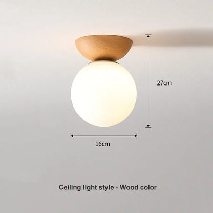 Nordic Glass Ball Light | Opal Shade With Wood Finish In Pendant or Flush Ceiling Versions
