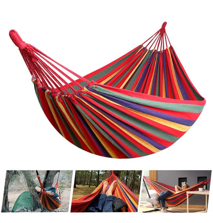 Striped Canvas Double Hammock | Indoor and Outdoor Swing Bed For Gardens, Patios and Camping
