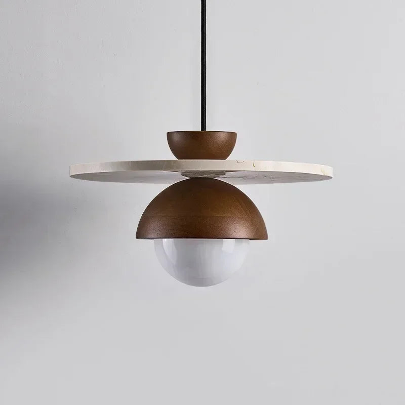 Denmark Pendant Light | Walnut And Natural Stone LED Chandelier In Warm or Cold White Light