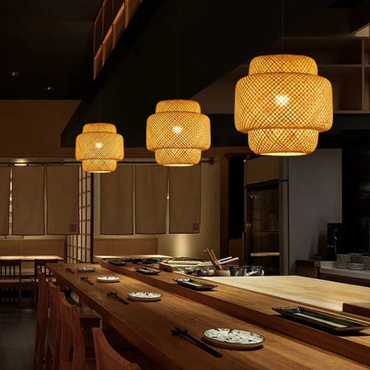 Natural Bamboo Pendant Lamp | Handwoven Rattan Light Fixture For Dining Rooms and Kitchens