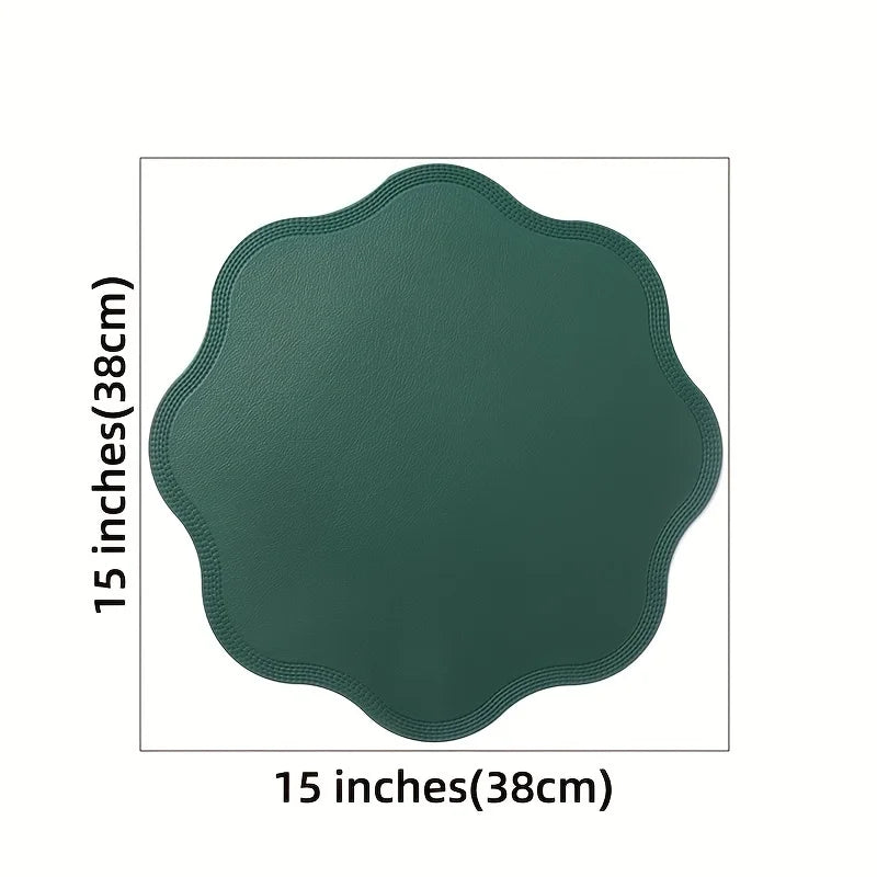 Petallay Round Faux Leather Placemats | Embossed Flower Design Table Mats For Kitchen Dining