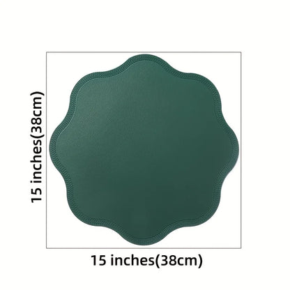 Petallay Round Faux Leather Placemats | Embossed Flower Design Table Mats For Kitchen Dining