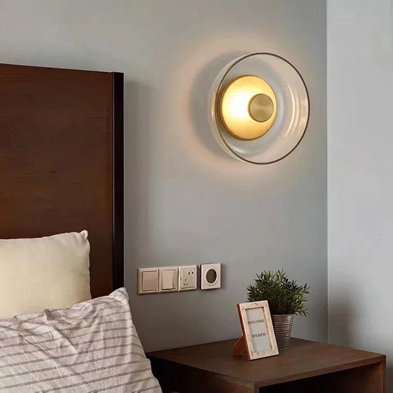 Nordic Glass LED Wall Sconce | Modern Round Decorative Wall Light In Smoke Grey or Amber Glass