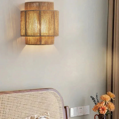 Wovenlume Handwoven Rattan Wall Lamp | Natural Woven Sconce For Bedrooms, Halls and Landings