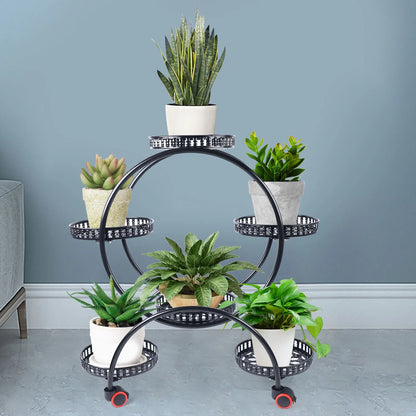 Metal Plant Stand With Wheels | 6 Tier Flower Pot Holder For Indoor and Outdoor Plant Displays