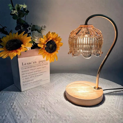 Candle Warmer Lamp | Retro Glass Shade and Solid Wood Base For Scented Jar Candles At Home