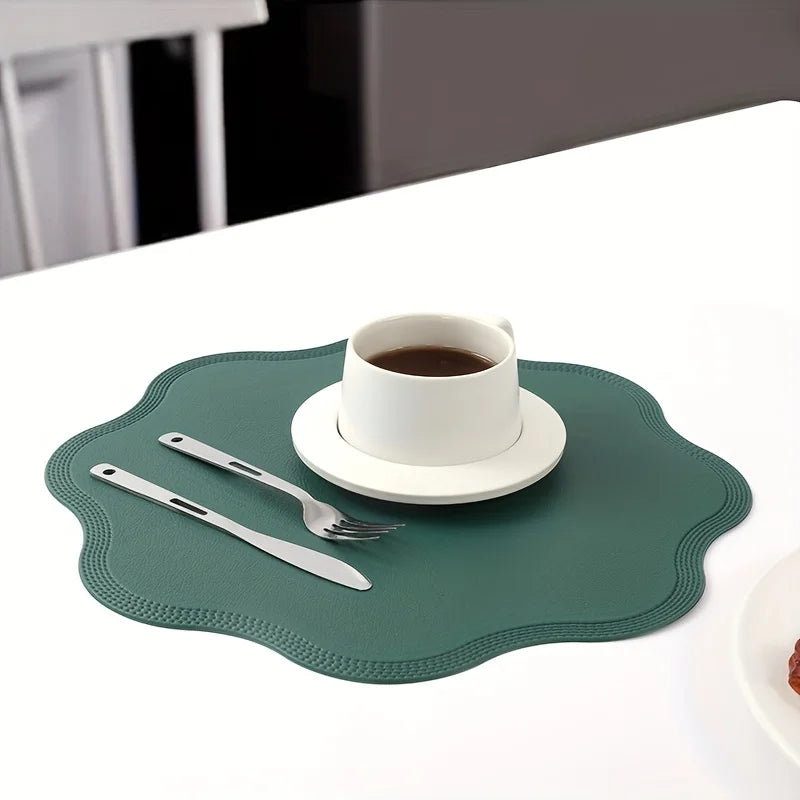 Petallay Round Faux Leather Placemats | Embossed Flower Design Table Mats For Kitchen Dining