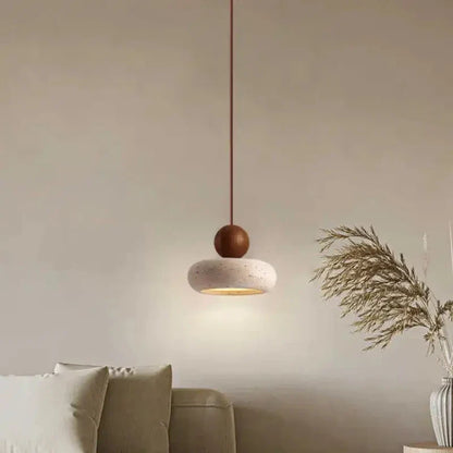 Natural Stone and Wood Pendant Light | Vintage Minimalist Small Hanging Ceiling Pendant Lamp