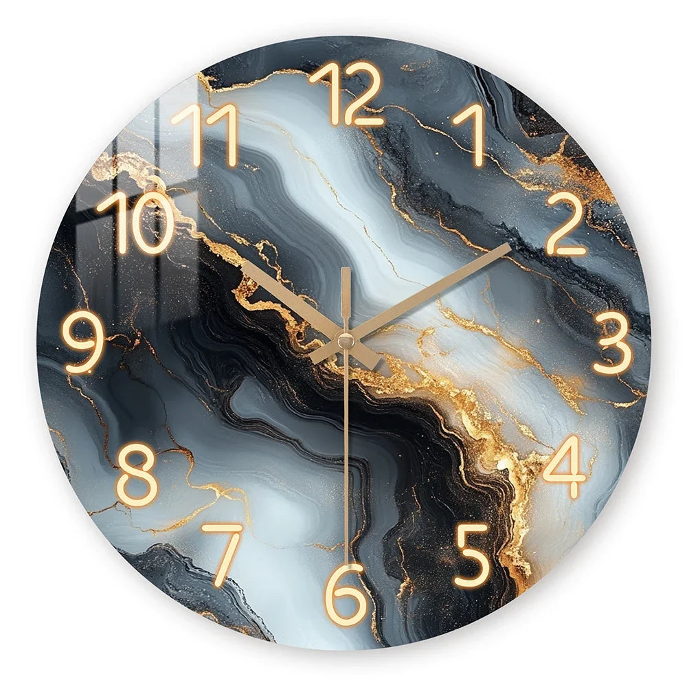 Blue And Gold Marble Wall Clock | Silent Wooden Wall Clock In Four Sizes For Kitchens and Halls