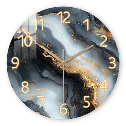 Blue And Gold Marble Wall Clock | Silent Wooden Wall Clock In Four Sizes For Kitchens and Halls