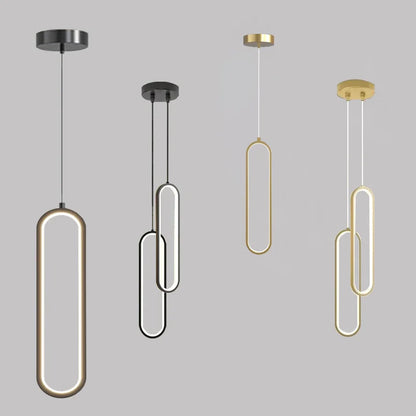 Modern Minimalist LED Pendant Light | Slim Oval Hanging Lamp In A Gold or Black Iron Finish