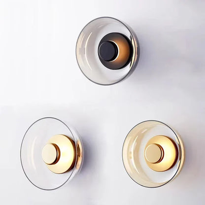 Nordic Glass LED Wall Sconce | Modern Round Decorative Wall Light In Smoke Grey or Amber Glass