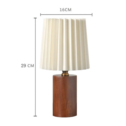 Medieval Pleated Table Lamp | Nordic Wood Base Design In A Natural Wood or Walnut Timber Finish