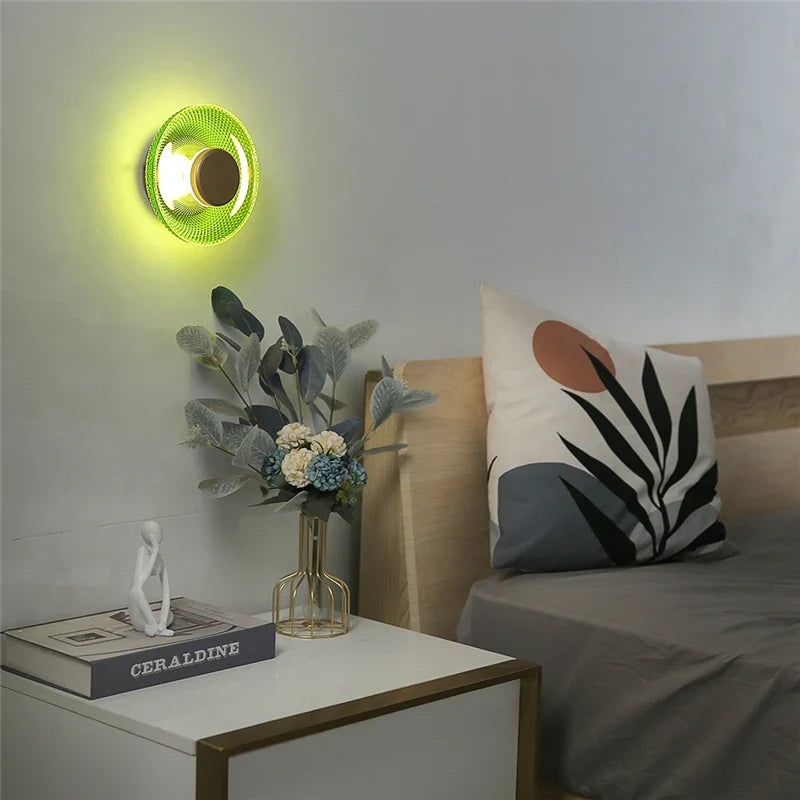 Modern Coloured Glass Wall Lamp | Textured LED Disc Light In Four Tinted Coloured Glass Shades